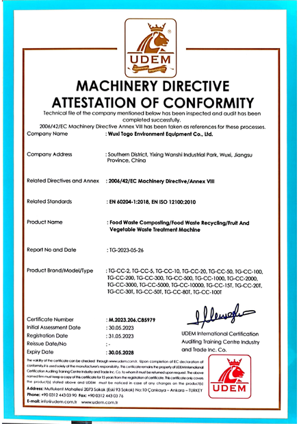 TRUNG QUỐC WuXi TOGO Environment Equipment Co., Ltd. Chứng chỉ